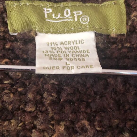 Pulp Women’s Variegated Brown Chunky Knit V Neck Pullover Size Large - Picture 3 of 4